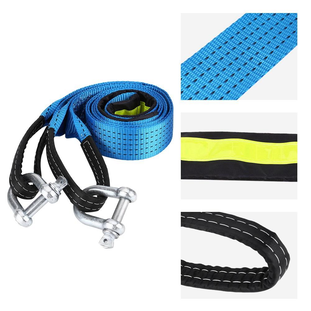Car Trailer Tow Rope Road Recovery Towing Cable with Reflective Strip Hooks 8 Tons 3 Meters