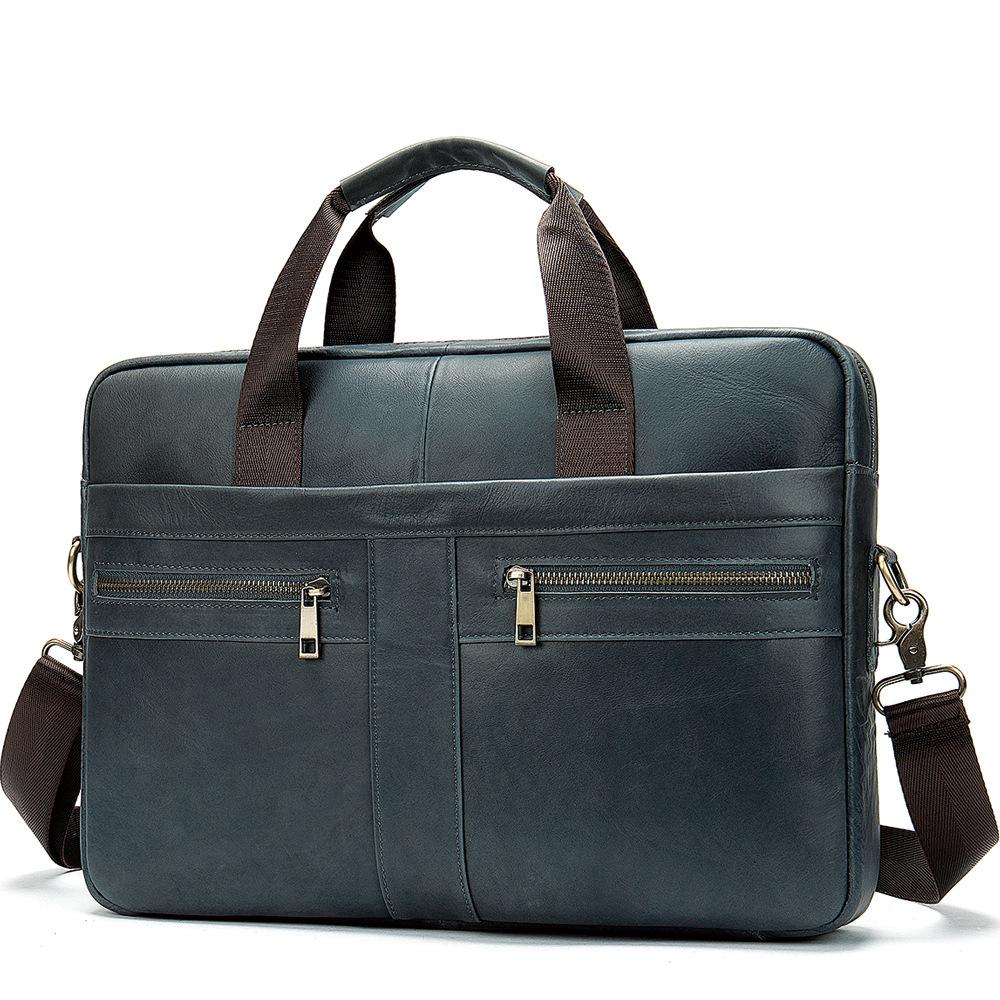 Men's Genuine Leather Briefcase - Top Layer Cowhide Business Tote and Handheld Lawyer Laptop Bag