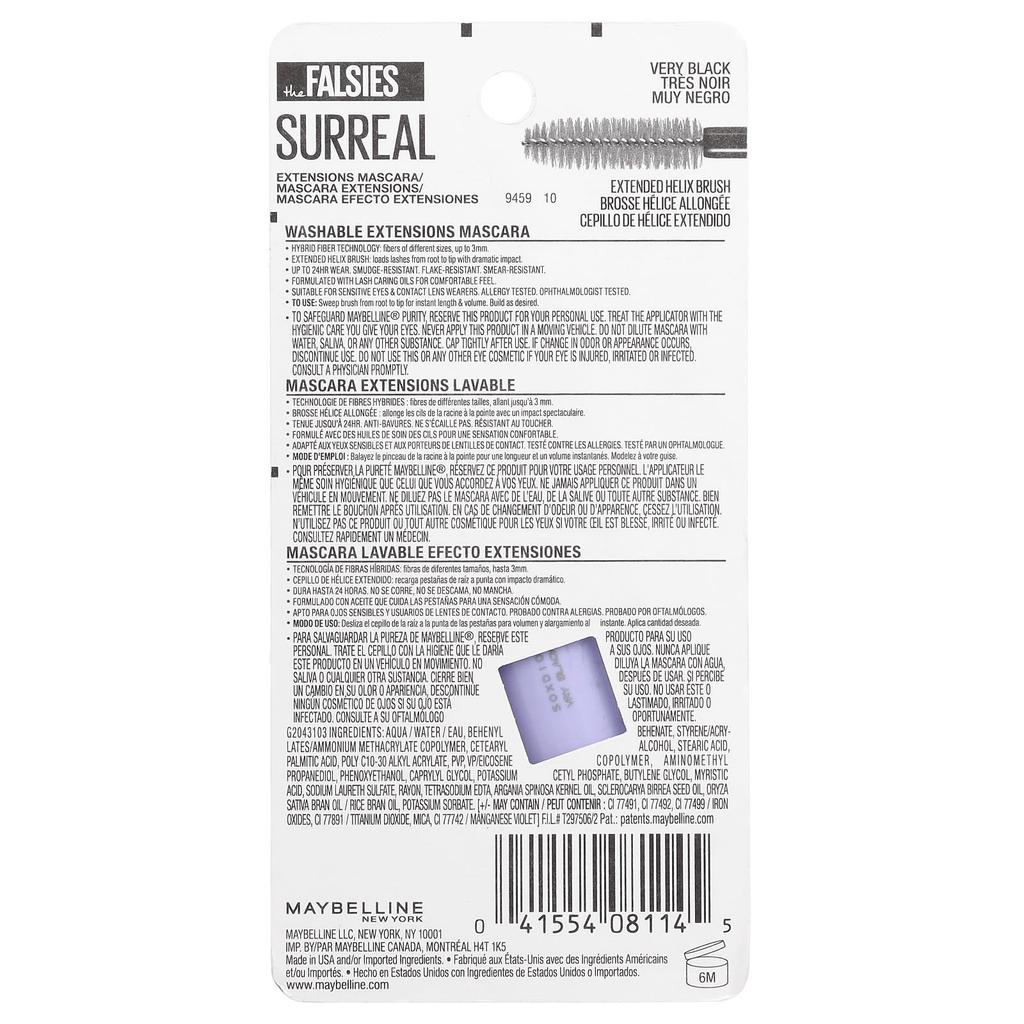 Maybelline, Falsies, Super Real, Extension Mascara, 175 Very Black, 10ml (0.33fl oz)