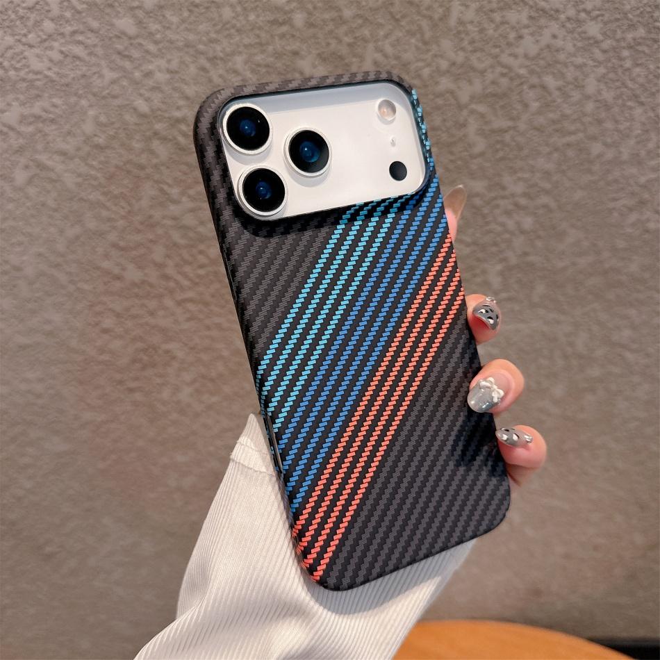 Carbon Fiber Phone Case For iPhone 11 12 13 14 15 16 17 Air  Pro Max Plus Kevlar Texture Hard Plastic Shell Shockproof Protective Cover Fundas