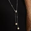 Autumn And Winter Fashionable Simple Long Fringed Necklace Women'S Pearl Zircon Rubik'S Cube Sweater Chain Autumn And Winter Versatile