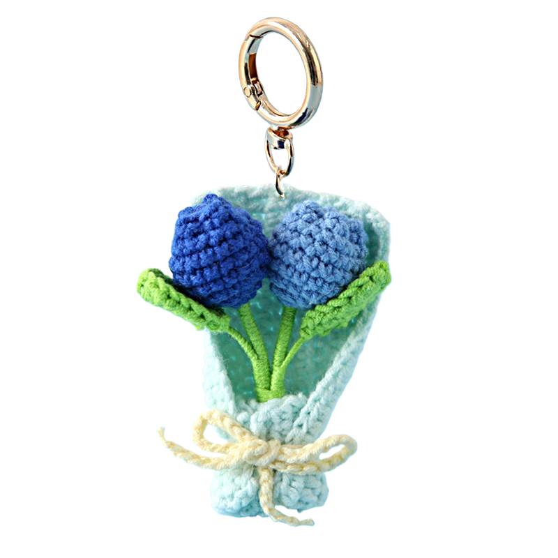 Crocheted Bouquet Bag Pendant Handmade Key Rings Holders Gift Accessories Simulated Tulip Ornament Keychain Decorative 5 Colors