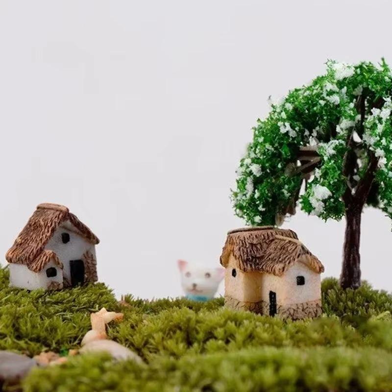 4Pcs House Miniature Figurine Fairy Garden Accessory Home Decoration Cartoon Animal Building Statue Resin Craft Doll Car 2025