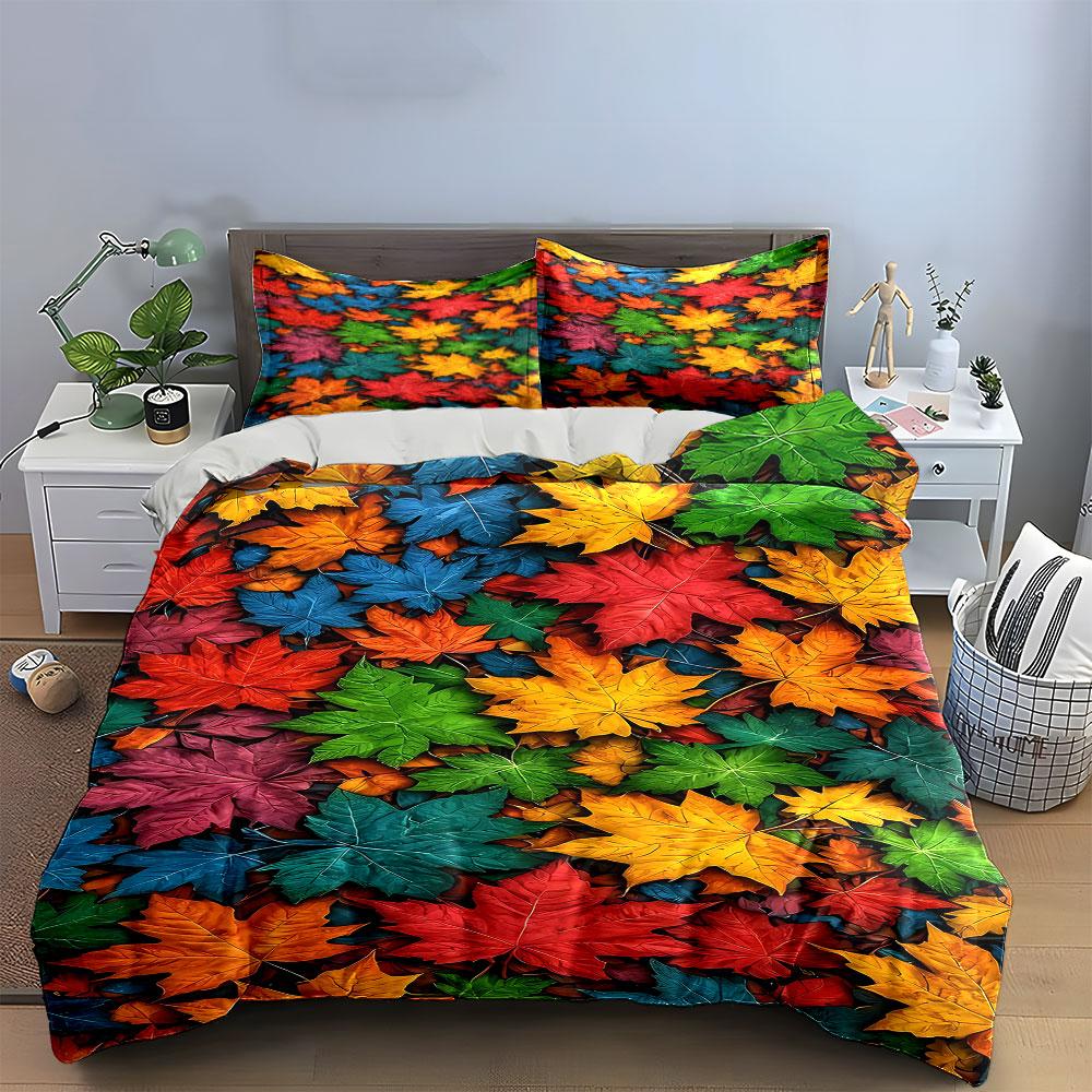 Colorful Maple Leaf Pattern. Bedding Sets Duvet Cover Sets Duvet Covers Pillowcases(1 * Duvet Cover 2 * Pillowcases Without Duvet Insert)