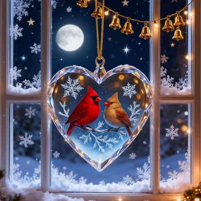 Yousheng Red Birds Christmas Ornaments Couple Bird Heart Shaped Ornament for Xmas Tree Holiday Gifts for Bird Lovers Women