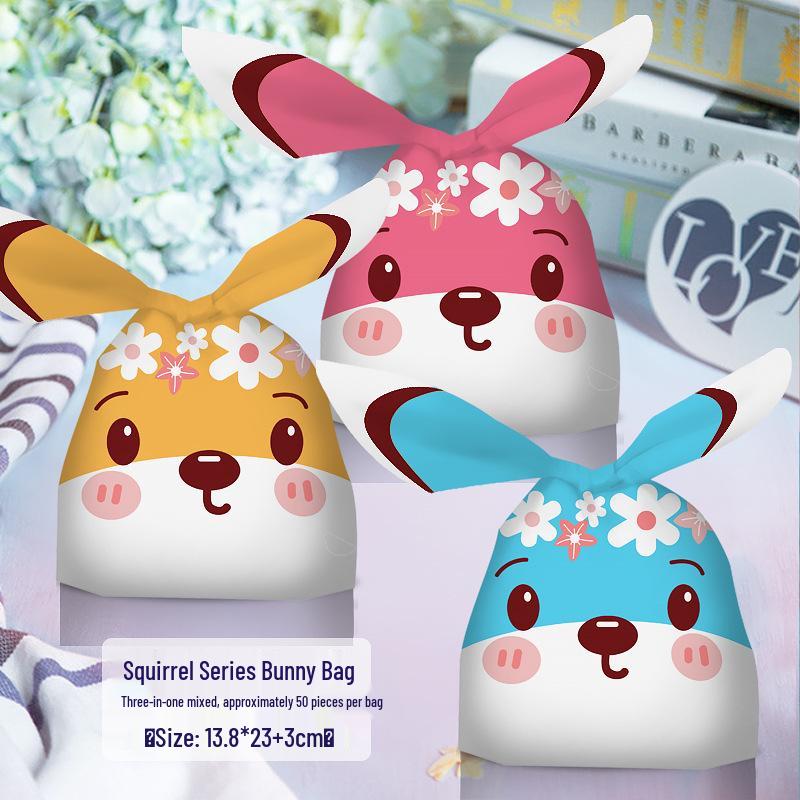 2025 Cartoon Rabbit Ear Plastic Bags for Snacks & Baking - Gift Set of 50