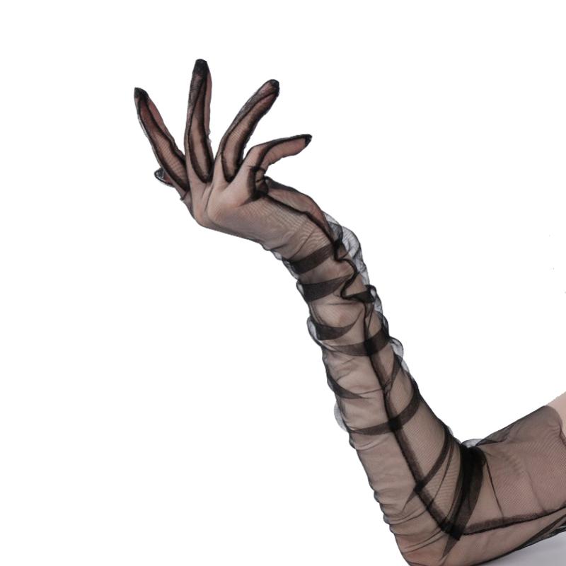 55CM 70CM Sexy Thin Hollow Transparent Long Gloves Solid Net Yarn Mesh Women Man Performance Party Elasticity Cosplay