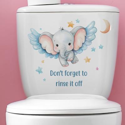 Verspielter Elefant mit Sternen und Mond Toilettenaufkleber Wasserdicht Selbstklebend Abnehmbare Folie für Badezimmer WC Heimdekoration