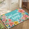 1pc Elegant Teal Blue Watercolor Floral Welcome - Non-Slip Rubber Backing Suitable for Indoor/Outdoor Use, Machine Washable Absorbent Entry with Bloom