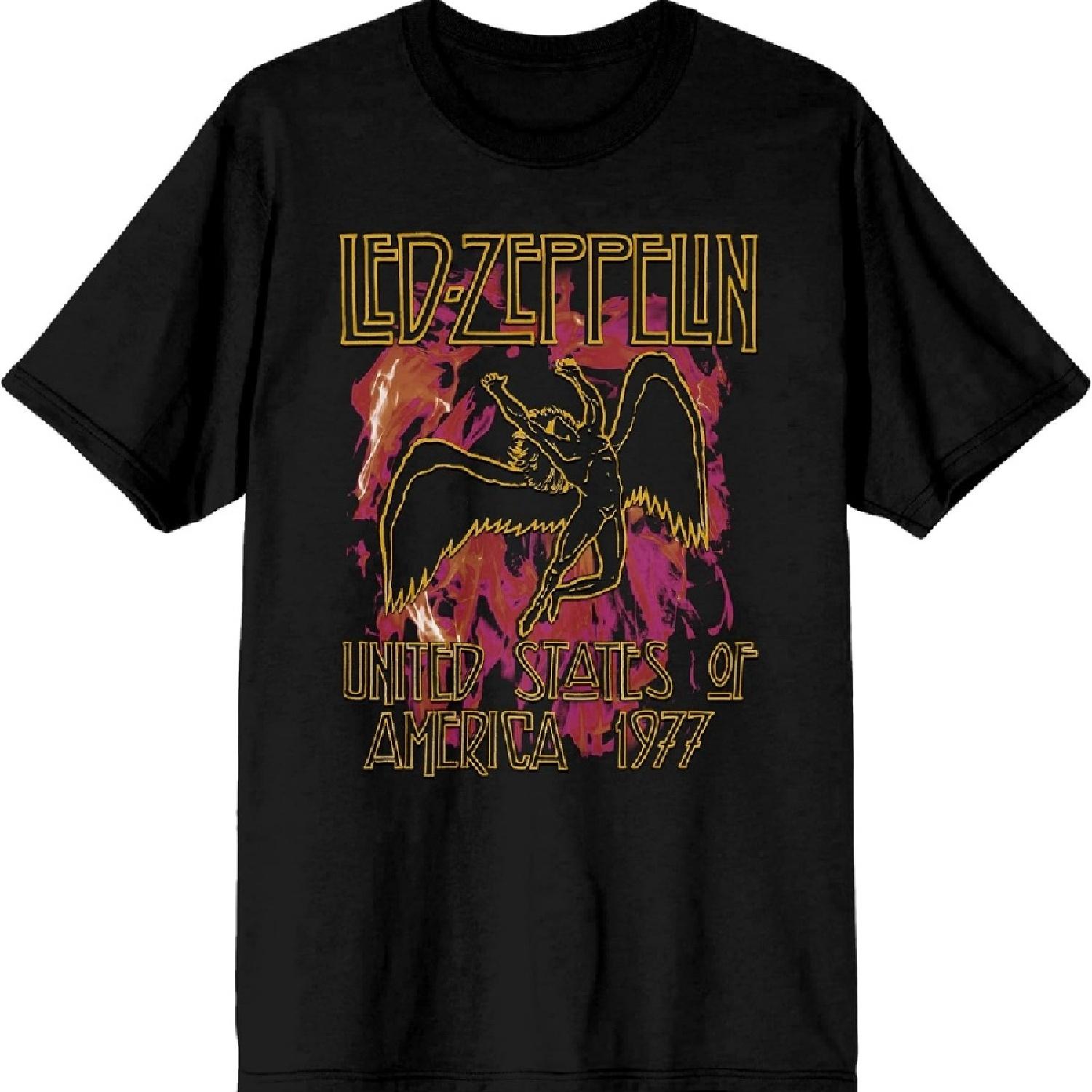 

Led Zeppelin USA 1977 Crew Neck Short Sleeve Men s Heavyweight Beefy Black T Shirt XXXXXL чорний