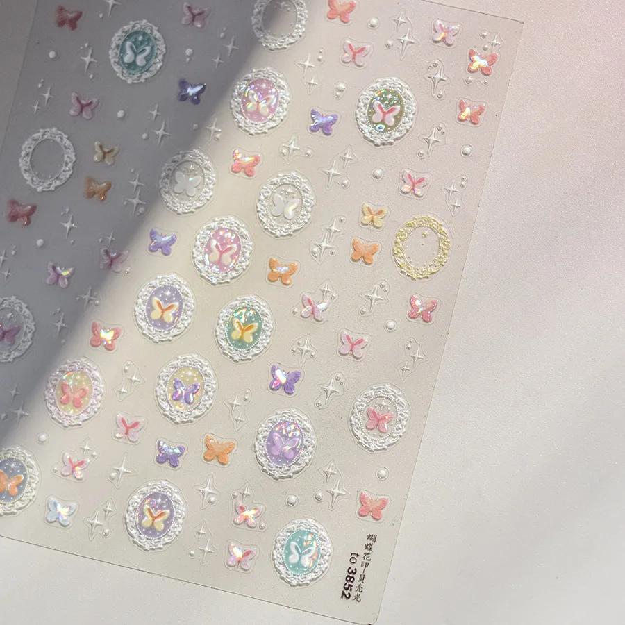 Enchanting Purple Butterfly 5D Nail Art Sticker Shiny Flower Petals Bowknot Animals Insects Adhesive Decoration Manicure Decal
