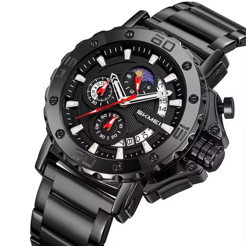 Luxury Quartz Waterproof Watches Multifunction Date Display Watch for Men Luminous Hands Stainless Steel