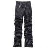 Punk Design Sense Pantaloni din piele PU plisați lucios Moda hip-hop pentru bărbați Pantaloni casual largi Pantaloni din piele