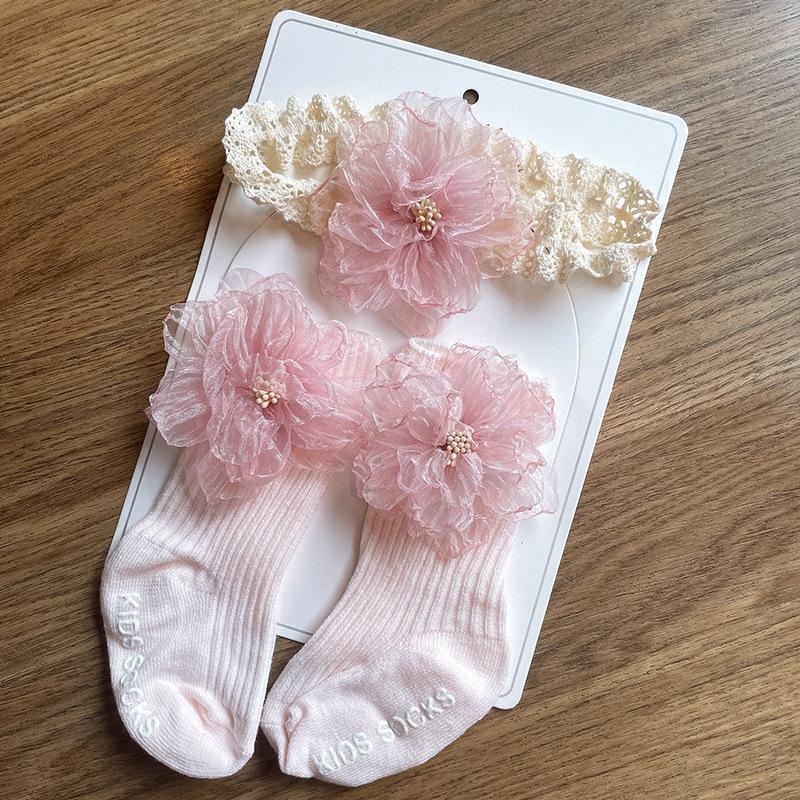 Baby Girl Socks Set Princess Full Moon 100 Days Photo Infant Socks Set Hair Accessories Baby Headband