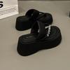Stylish Thick Sole Women's Flip Flops Summer Casual Wedge Sandals In Black Color