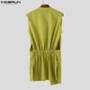 INCERUN Men Summer Buttons Stand Collar Sleeveless Cutout Casual Irregular Splits Tank Tops