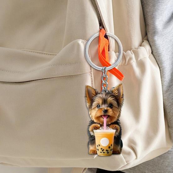 2Pcs Keychain Pendants Air Freshener Adorable Dog Shape 2D Flat Acrylic Hanging Ornaments Cars Interior Decor Accessories