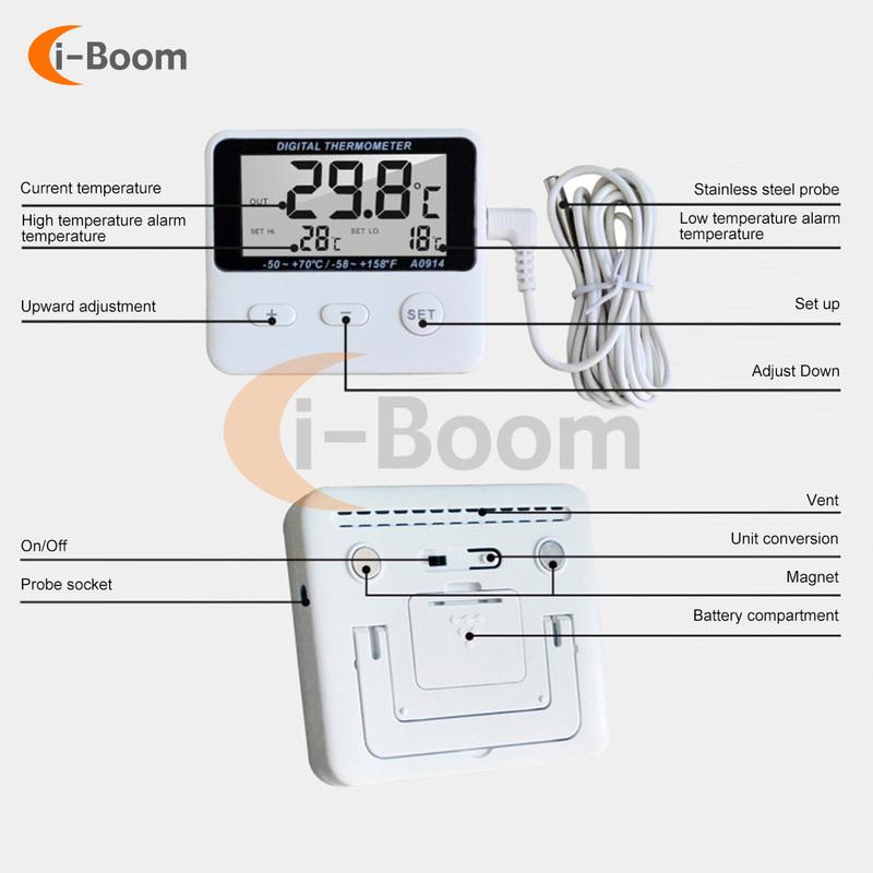 Digital Alarm Thermometer Digital Indoor Outdoor Thermometer Hygrometer LCD Display with External Sensor Cable 1M -50℃ -70℃