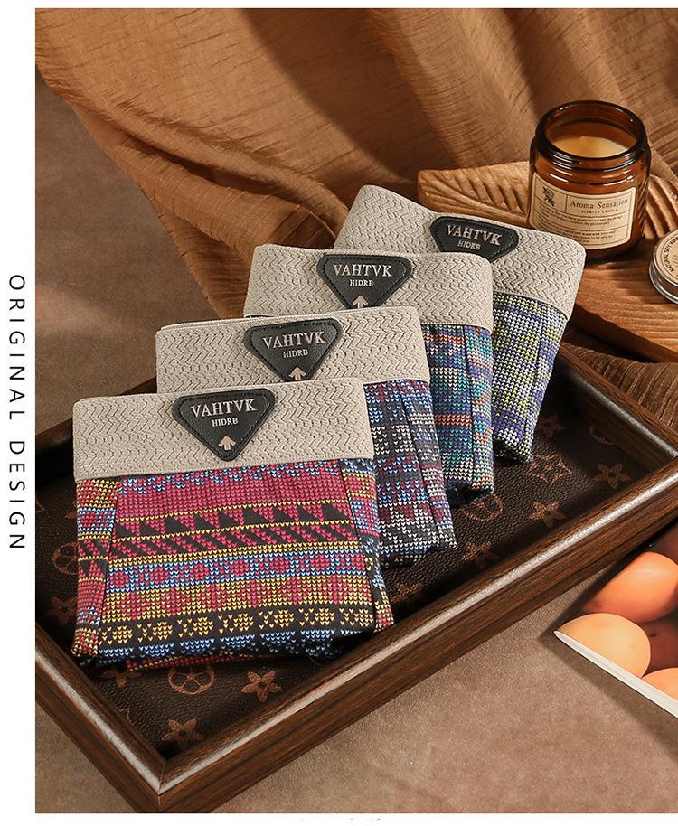 Ethnic Style Men's Pure Cotton Boxer Briefs - Comfortable, Breathable, Mid-Rise Trunks In American Light Luxury Design