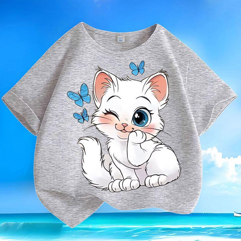 Roztomilá koťátková trička pro děti, volná trička pro kluky a holky, léto
