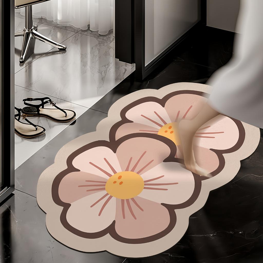 1pc Flower Diatomite Bath Mat - Super Absorbent, Quick-Dry, Anti-Slip, Decorative Shower Rug, Easy To Clean, Strong Adsorption