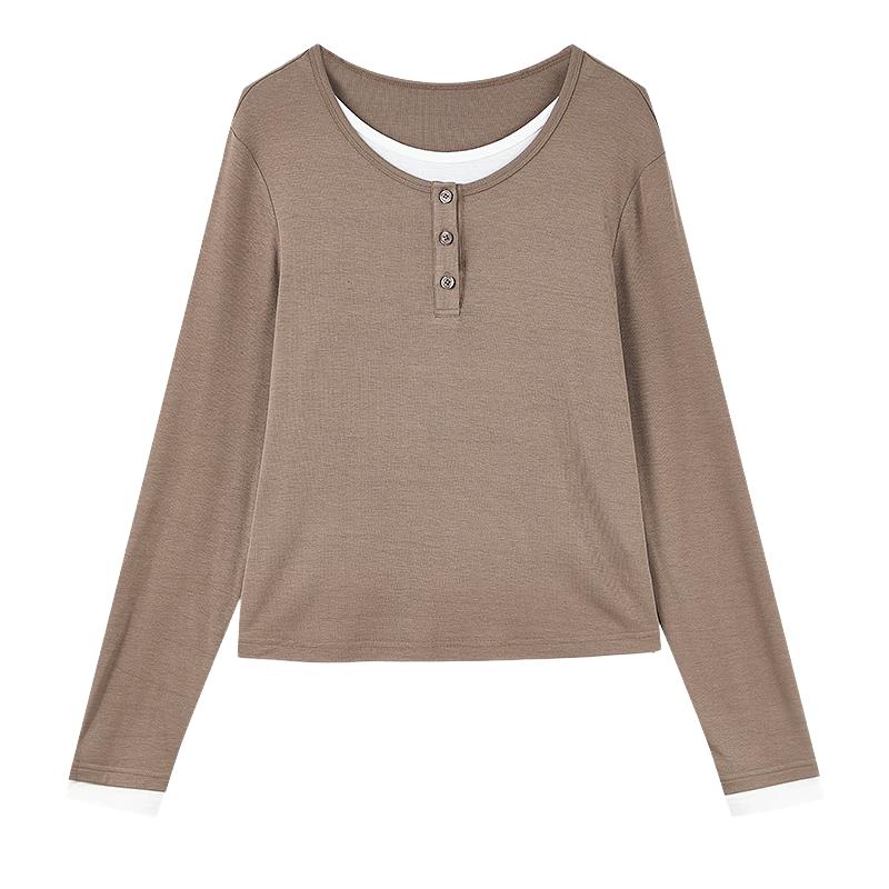 Women s Ribbed Long Sleeve Round Neck T-shirt M