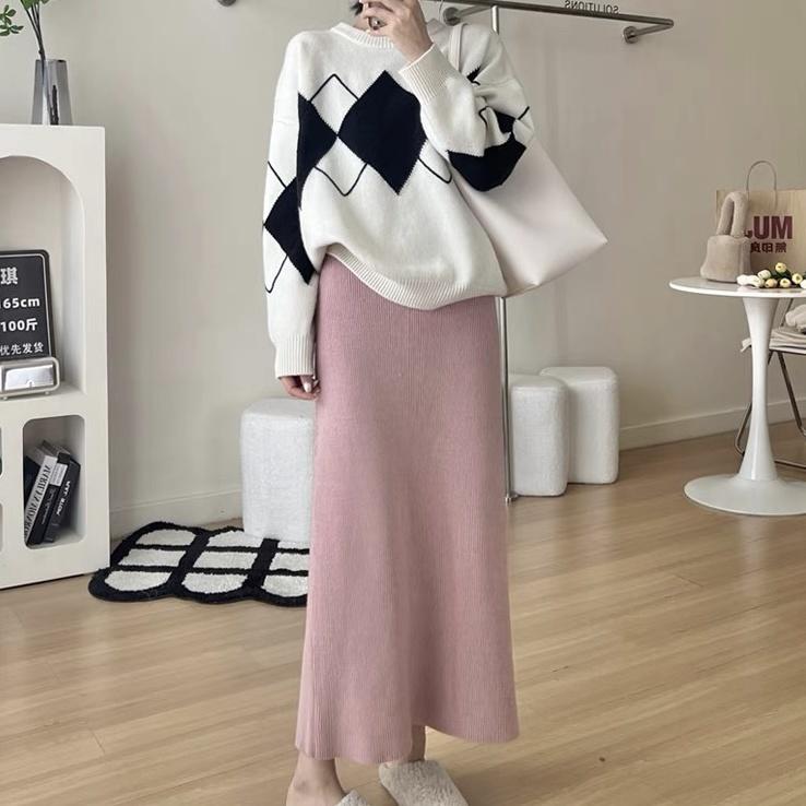 Elegant Office High Waist Women's Autumn Winter French Lazy Thickened Knitted Midi Skirt Popular Winter Outfit Pencil Half Skirt