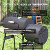 Portable Charcoal BBQ Grill, Cold-rolled Steel, Solid Wood, 104H X 124L x53W cm-Black