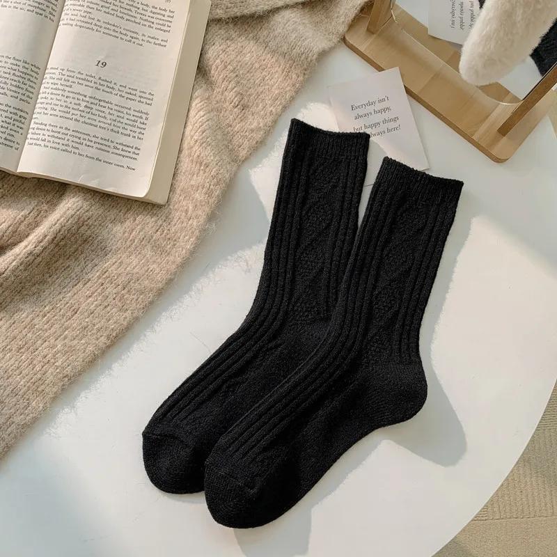 1 Pair New Cashmere Wool White Socks Women Winter Thicken Warm Harajuku Socks Cute Thermal Japanese Fashion Solid Color