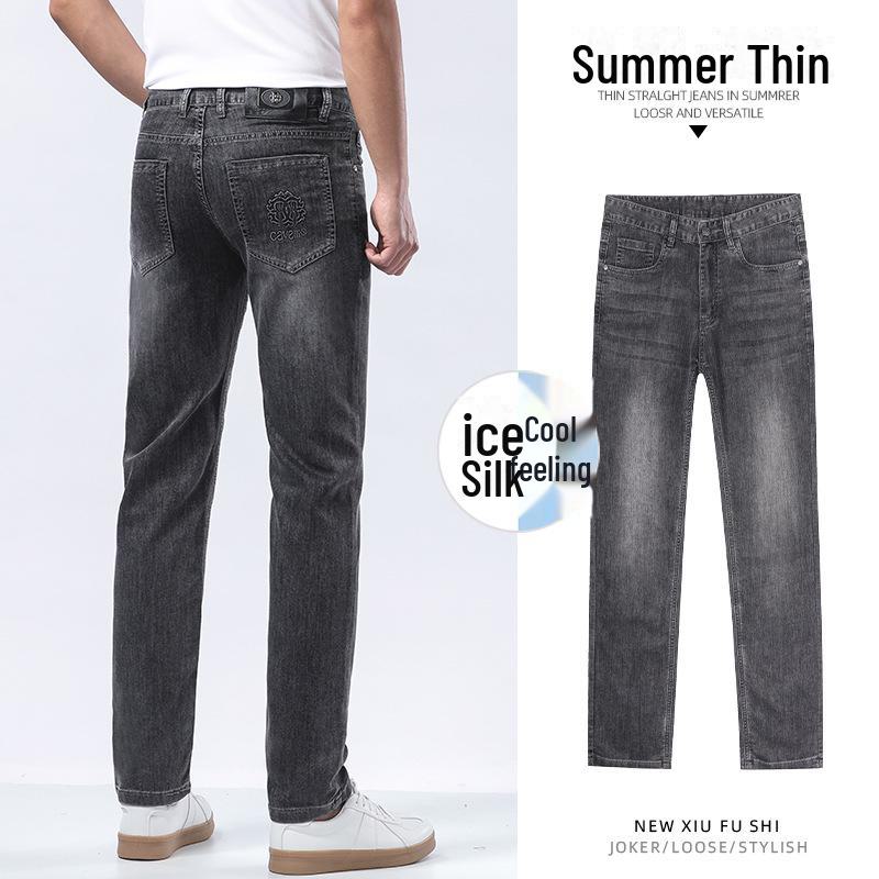 

Европейские мужские легкие роскошные хлопковые джинсы Slim-Fit - классические повседневные деловые джинсы высокого качества, универсальные, прямого кроя для весны и лета 32 (140 lbs)