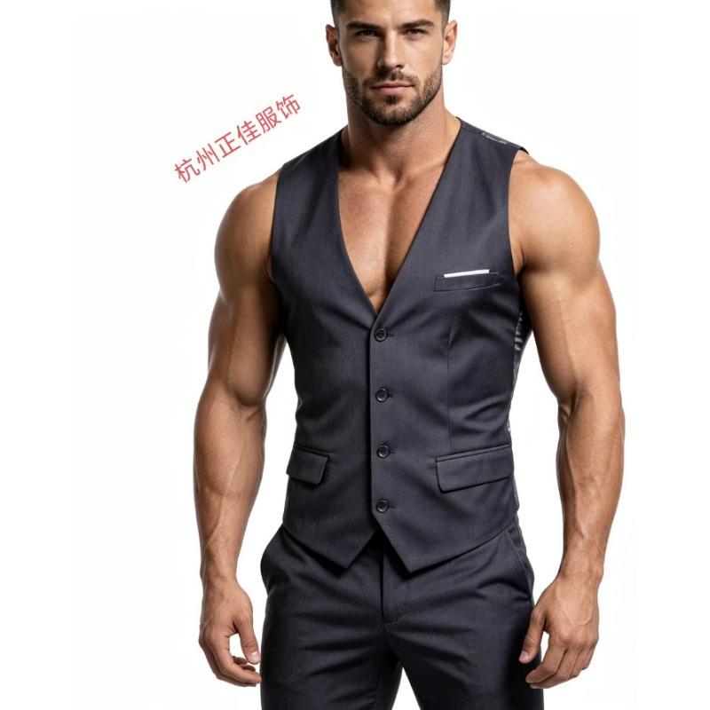 Vestă de costum formală pentru bărbați, cu decolteu în V, cu un singur rând de nasturi