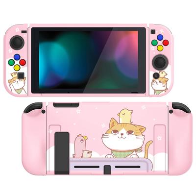 Carcasă de protecție pentru PlayVital, carcasă subțire din TPU moale pentru Switch, cu capace colorate pentru butoane ABXY, [versiunea Kitten&Chicken]