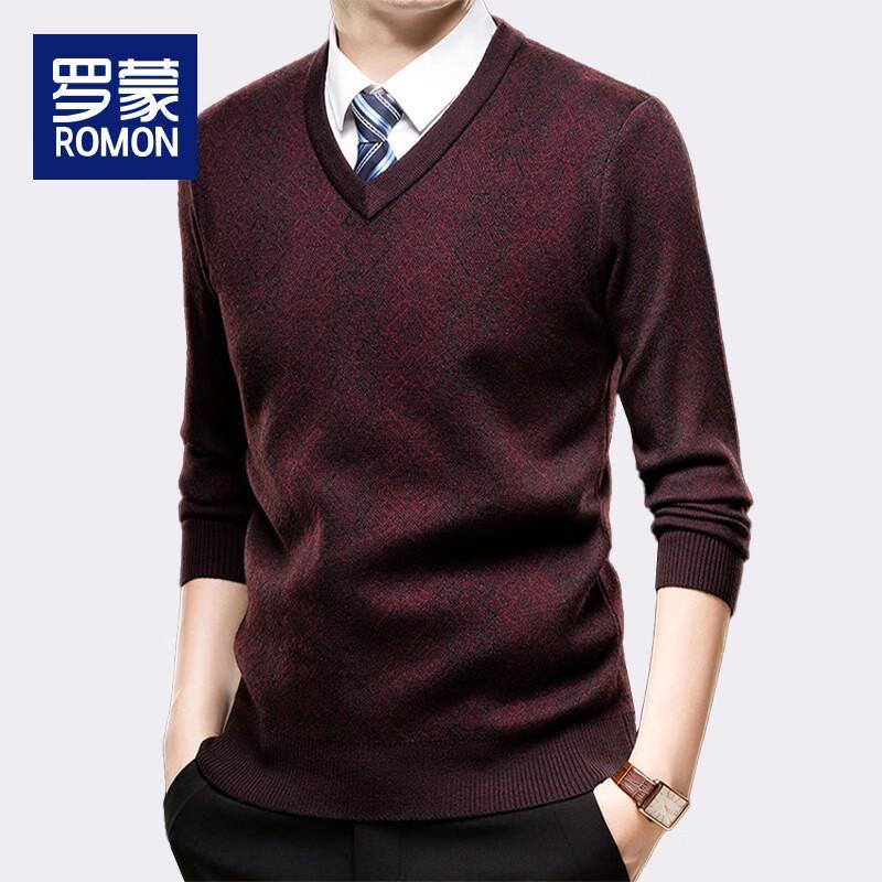 ROMON Men's Thick V-Neck Knitted Sweater