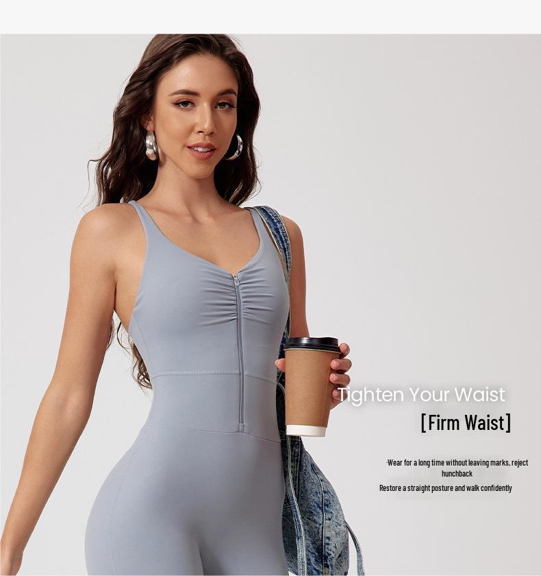 Nude Feel Quick-Dry Zipper Yoga Jumpsuit for Outdoor Fitness & Running