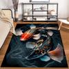 Colorful Koi Fish Design Carpet with Artistic Fluid Patterns Black Suitable for use as an anti-slip for living room bedroom sofas