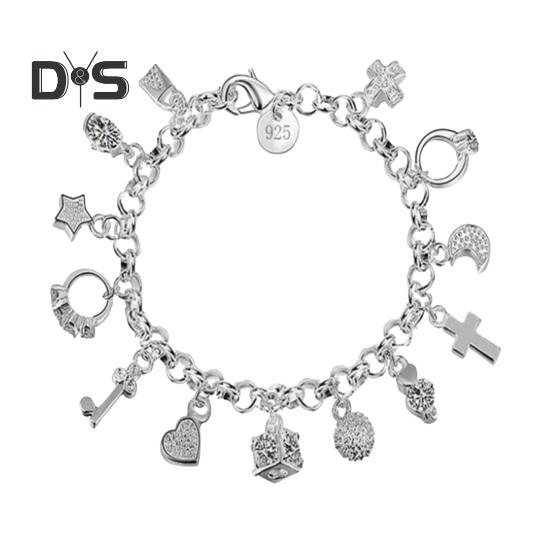 

Женский браслет с несколькими подвесками из сплава, полая цепочка, однотонный зажим-лобстер, женское запястье, подарок на годовщину, легкий браслет серебряный