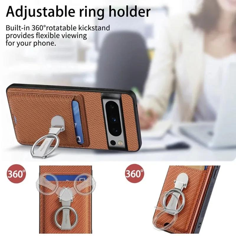 Für Google Pixel 9 Pro XL Magnetring-Ständerhalter-Hülle für Google Pixel 8A 7 6 Pro Leder-Kartensteckplatz-Geldbörse Schutzhülle