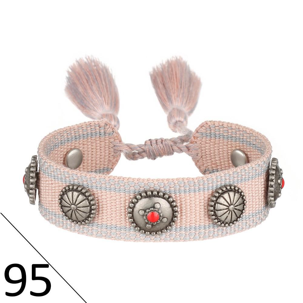 European Woven Bracelet with Metal Nail Buckle and Tassel for Women