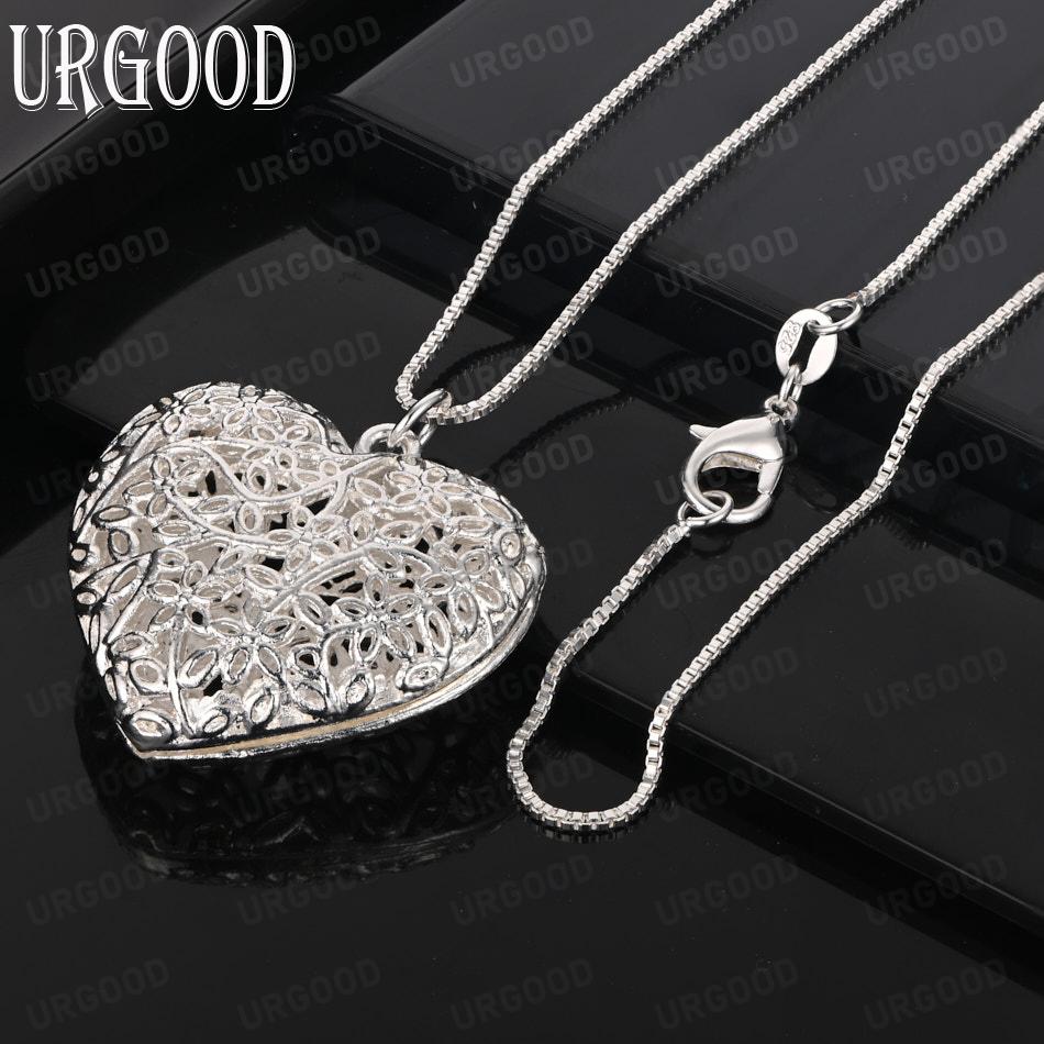 925 Sterling Silver Heart-Shaped Pendant Necklace Wedding Fashion Jewelry