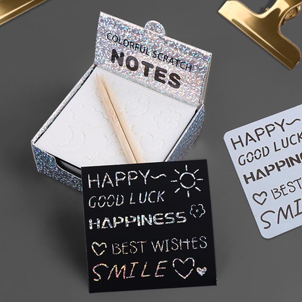Laser Rainbow Scratch Paper Set with Templetes, Normal/Shinning Black Scratch Memo Pads