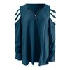 Women Sexy V-neck Collar Zipper Color Long Sleeve Fold Casual Blouse Tops