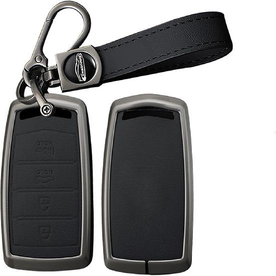 Leather Metal Shell Car Key Fob Cover Case Compatible With Genesis G70 2020
