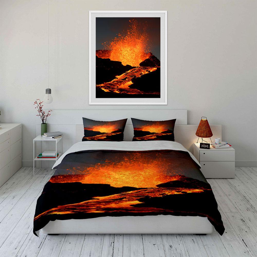 Fiery lava explosion scene. Bedding sets Duvet cover sets Duvet covers Pillowcases(1*Duvet Cover 2*Pillowcases without duvet insert)