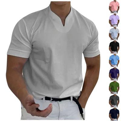 Casual herenfitness-T-shirt met effen kleur en v-hals voor heren, zakelijk, met korte mouwen