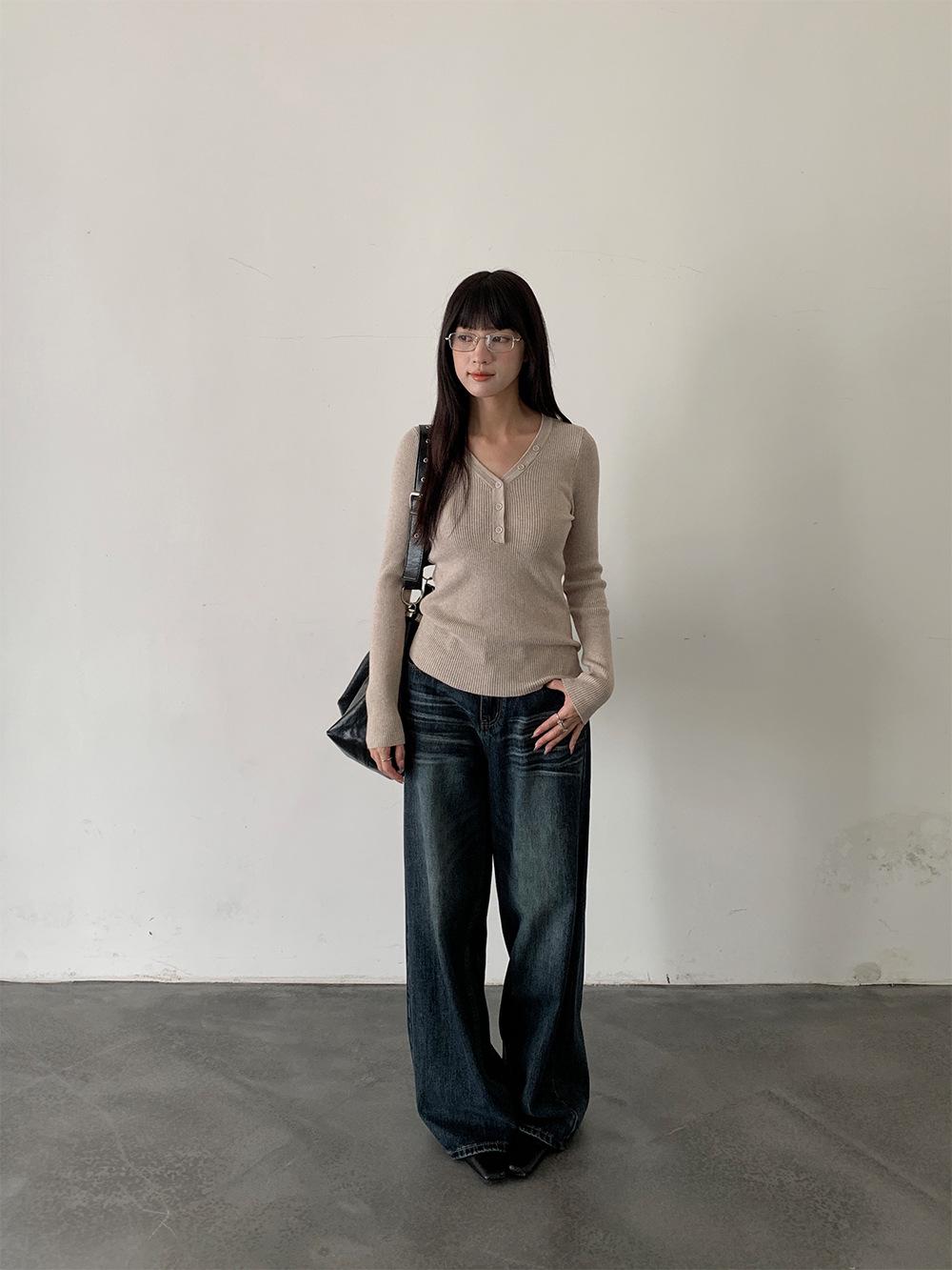 Yuyi 2025 Autumn Women s Loose Wide Leg Wrinkled Denim Pants Medium