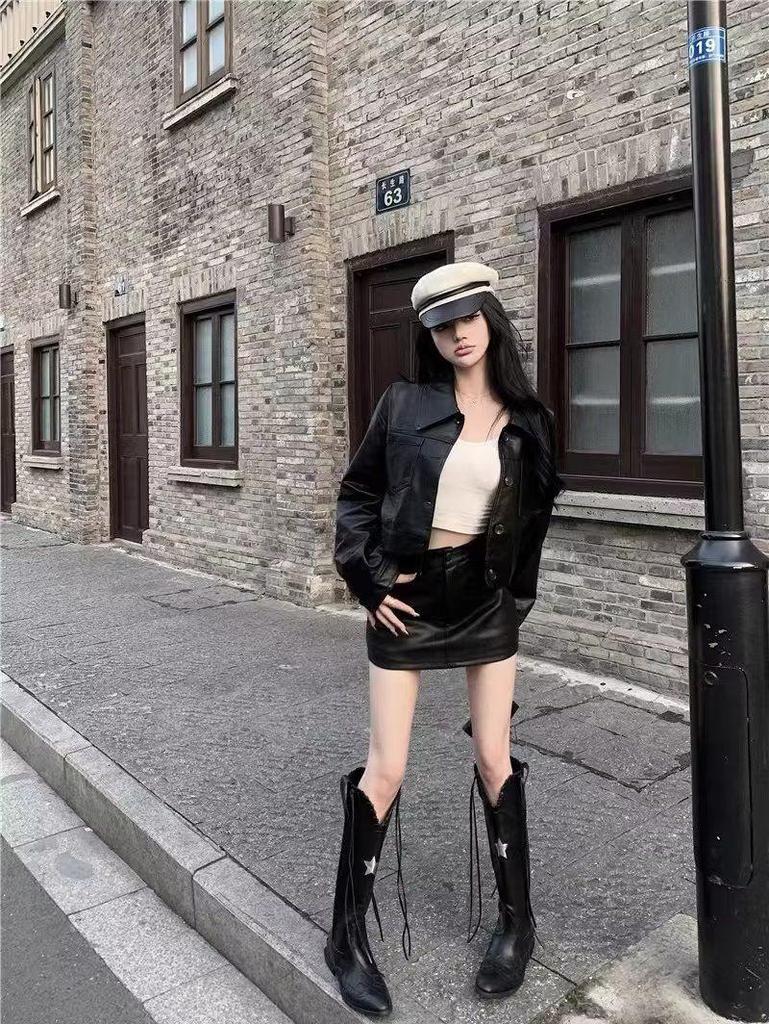 American Spicy Girl PU Leather High-Waisted A-Line Mini Skirt - Slimming, Sexy, Autumn/Winter Hip-Hugging Style for Women