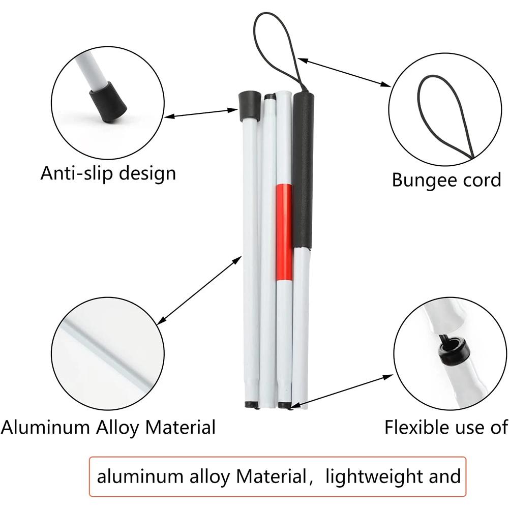 Aluminum Folding Cane with 4 Height Adjustments Reflective Strips Storage Bag for Elderly Visually Impaired Travel Safety