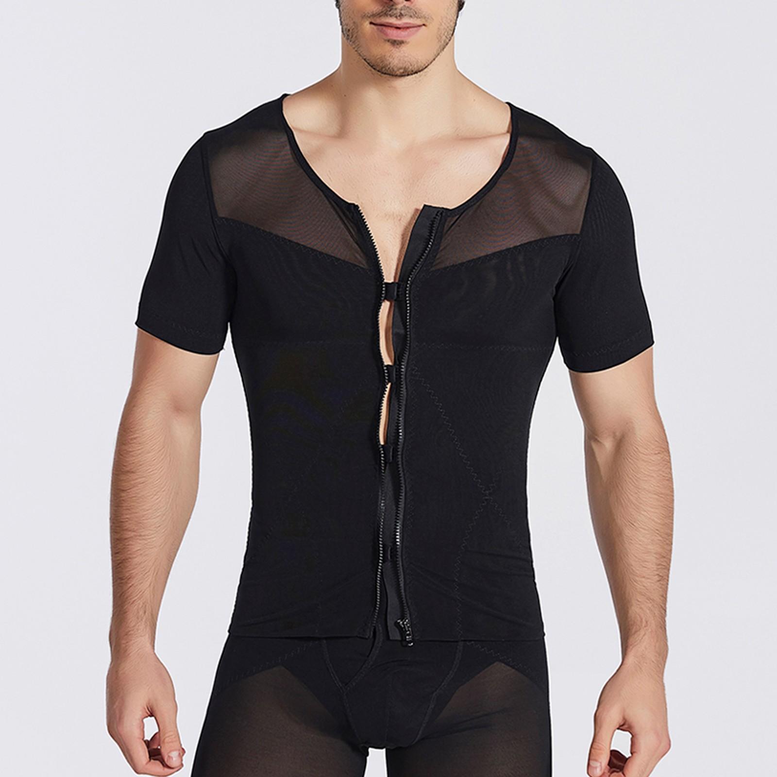 

Мужская дышащая молния с высокой эластичностью, обтягивающая талию и живот, корректирующая короткие рукава XXL чёрный