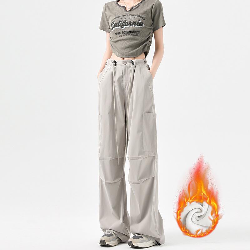 Women's High-Waist Velvet-Lined Wide-Leg Climbing Pants - Autumn/Winter 2025 American Style