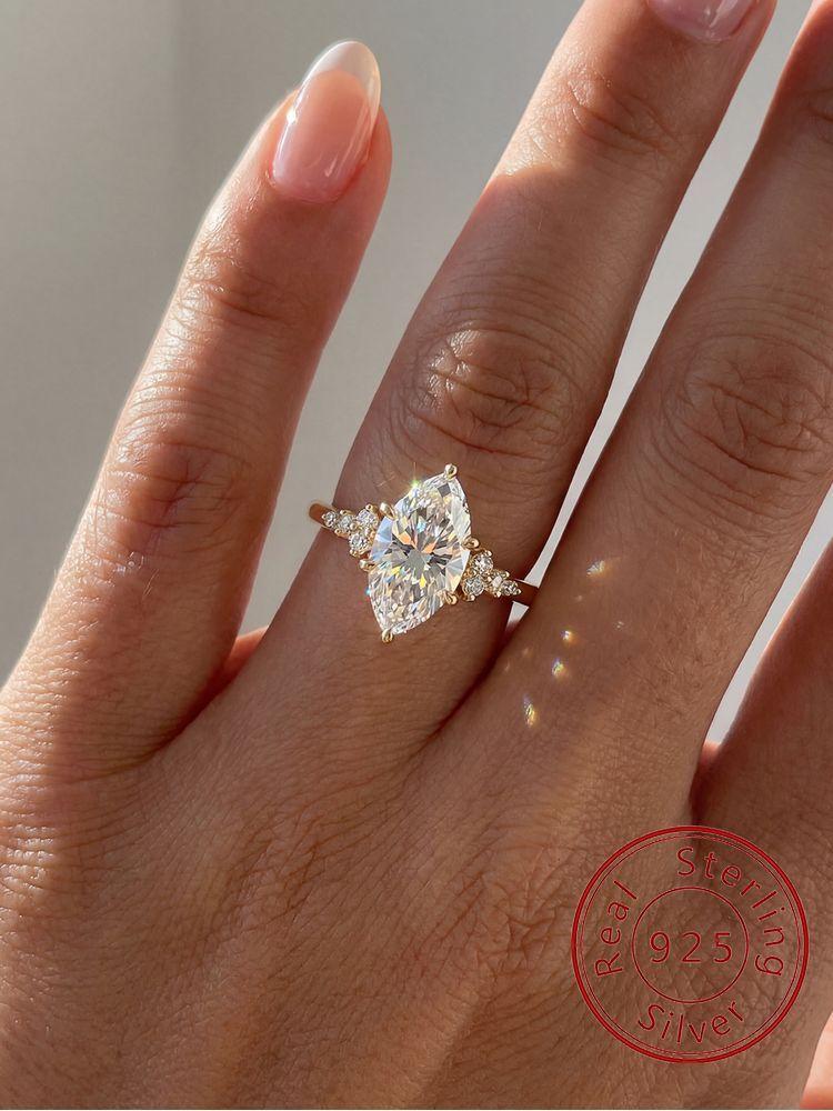 925 Sterling Silver Classic Elegant Lace Marquise Zircon Ring For Women Engagement Wedding Luxury High Quality Fine Jewelry